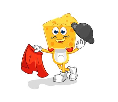 the cheese head matador with red cloth illustration. character vecto