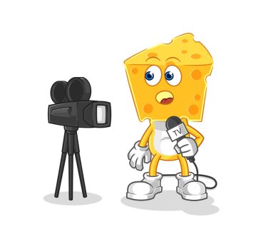 the cheese head tv reporter cartoon. cartoon mascot vecto