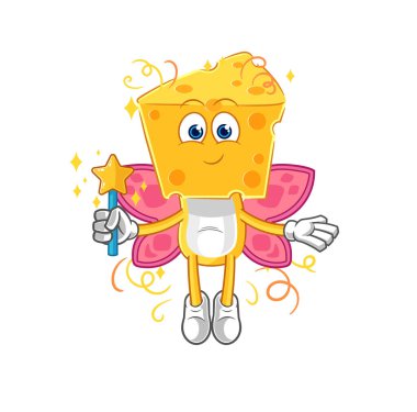 the cheese head fairy with wings and stick. cartoon mascot vecto