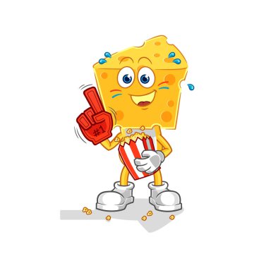 the cheese head fan with popcorn illustration. character vecto
