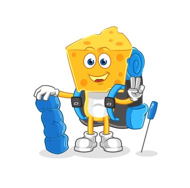 the cheese head go camping mascot. cartoon vecto