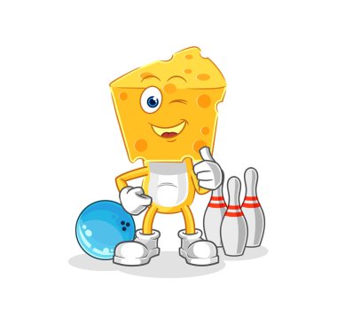 the cheese head play bowling illustration. character vecto
