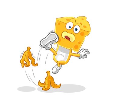 the cheese head slipped on banana. cartoon mascot vecto