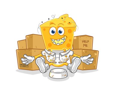 the cheese head homeless character. cartoon mascot vecto