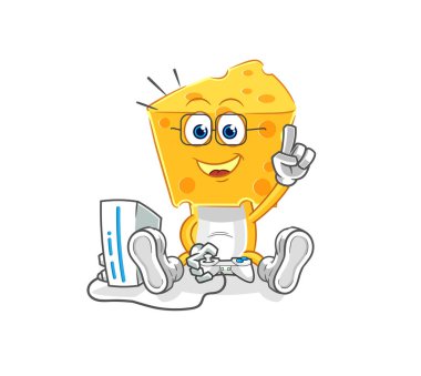 the cheese head playing video games. cartoon characte