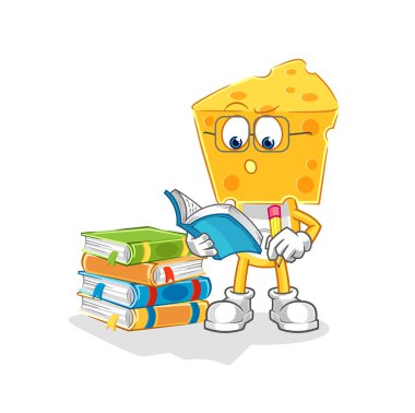 the cheese head studying mascot. cartoon vecto