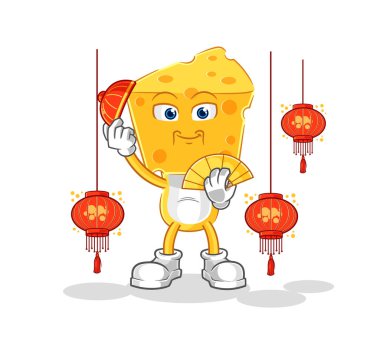 the cheese head Chinese with lanterns illustration. character vecto