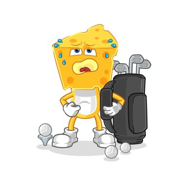 the cheese head with golf equipment. cartoon mascot vecto