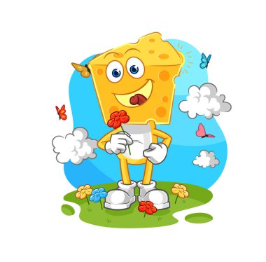 the cheese head pick flowers in spring. character vecto