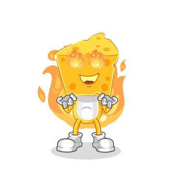 the cheese head on fire mascot. cartoon vecto