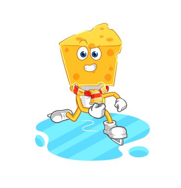 the cheese head ice skiing cartoon. character mascot vecto