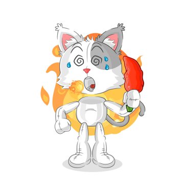 the cat eat hot chilie mascot. cartoon vecto