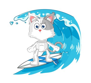 the cat surfing character. cartoon mascot vecto