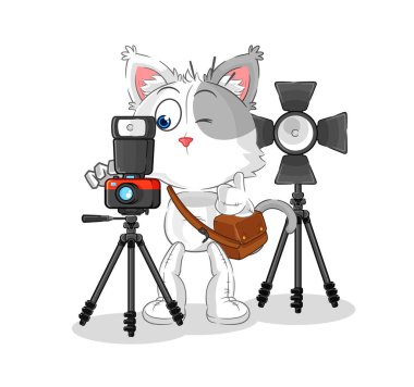 Kedi fotoğrafçısı karakteri. karikatür maskotu vektosu