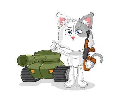 the cat soldier with tank character. cartoon mascot vecto