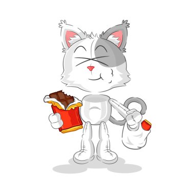 the cat eat chocolate mascot. cartoon vecto