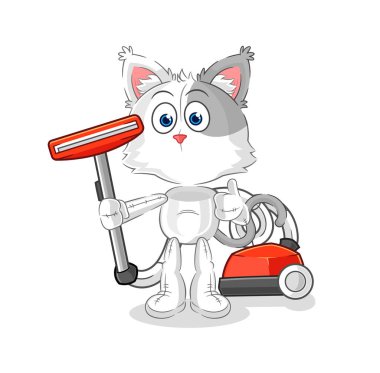 the cat clean with a vacuum . character vecto