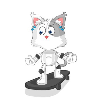 the cat riding skateboard cartoon character vecto