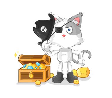 the cat pirate with treasure mascot. cartoon vecto
