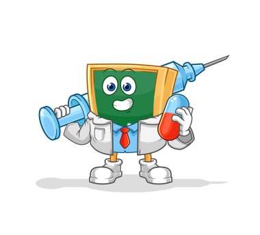 the blackboard doctor holding medichine and injectio