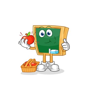 the blackboard eating an apple illustration. character vecto