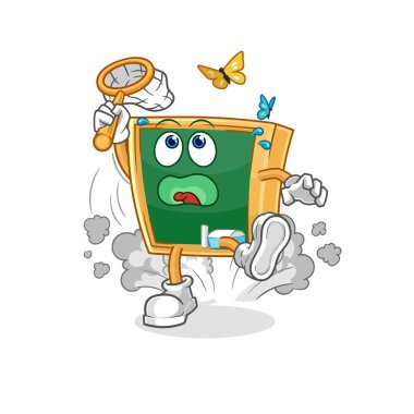 the blackboard catch butterfly illustration. character vecto