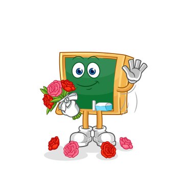 the blackboard with bouquet mascot. cartoon vecto