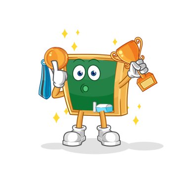 the blackboard winner with trophie. cartoon characte