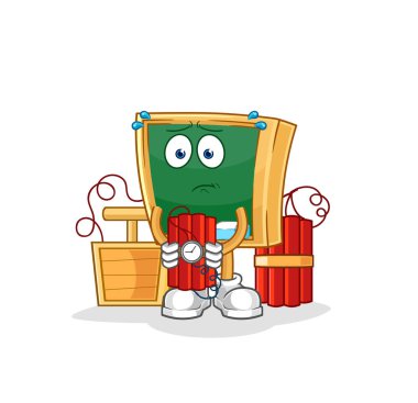 the blackboard holding dynamite character. cartoon mascot vecto
