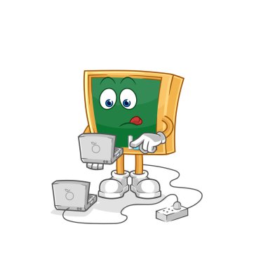 the blackboard with laptop mascot. cartoon vecto
