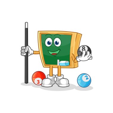 the blackboard plays billiard character. cartoon mascot vecto
