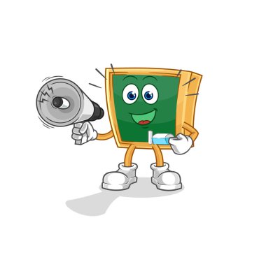 the blackboard holding hand loudspeakers vector. cartoon characte
