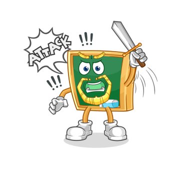 the blackboard knights attack with sword. cartoon mascot vecto