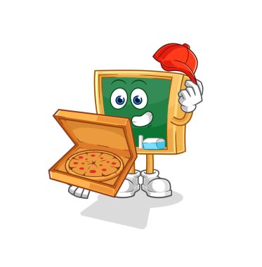 the blackboard pizza delivery boy vector. cartoon characte