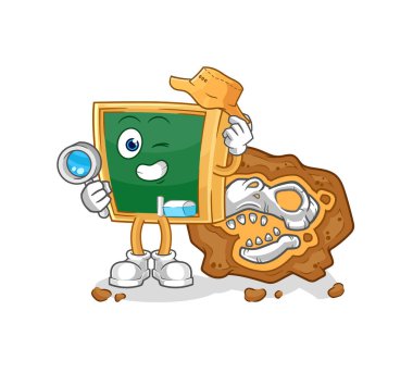 the blackboard archaeologists with fossils mascot. cartoon vecto