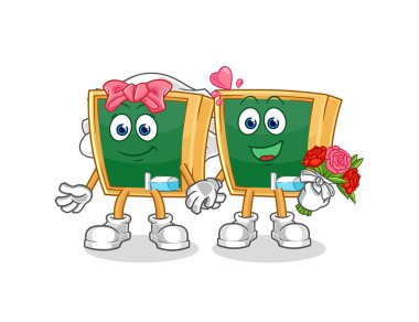 the blackboard wedding cartoon. cartoon mascot vecto