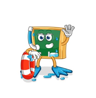 the blackboard swimmer with buoy mascot. cartoon vecto