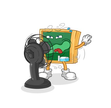 the blackboard with the fan character. cartoon mascot vecto