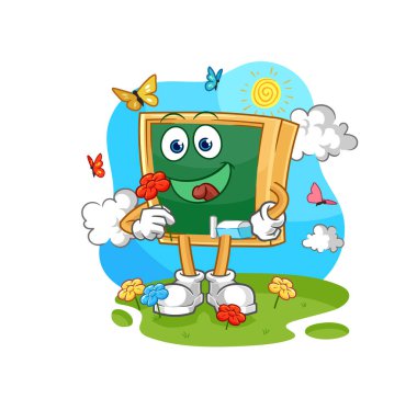 the blackboard pick flowers in spring. character vecto