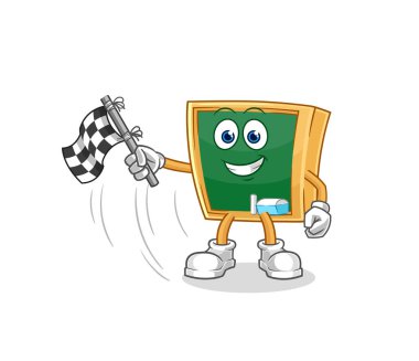 the blackboard hold finish flag. cartoon mascot vecto