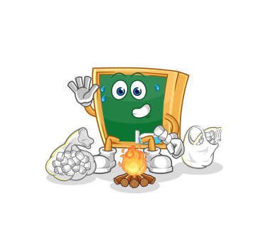 the blackboard roasting marshmallows. cartoon mascot vecto