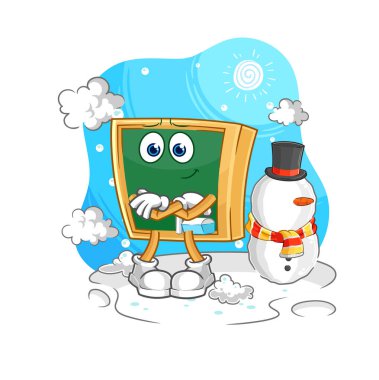the blackboard in cold winter character. cartoon mascot vecto