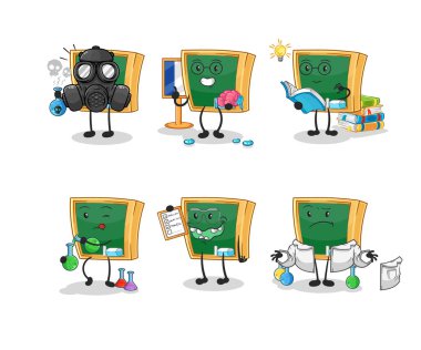 the blackboard scientist group character. cartoon mascot vecto