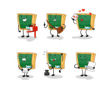 the blackboard postman set character. cartoon mascot vecto