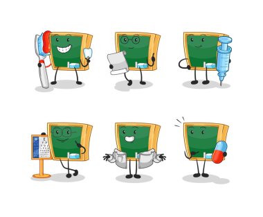 the blackboard doctor group character. cartoon mascot vecto