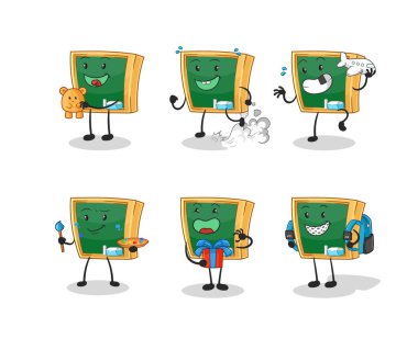the blackboard children group character. cartoon mascot vecto