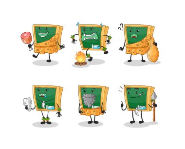 the blackboard primitive man group character. mascot vecto