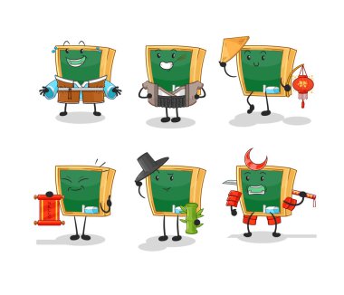 the blackboard asian culture set . cartoon mascot vecto