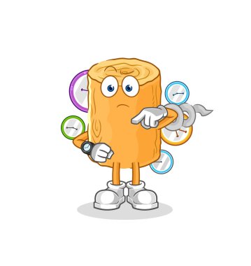 the wooden corkscrew with wristwatch cartoon. cartoon mascot vecto