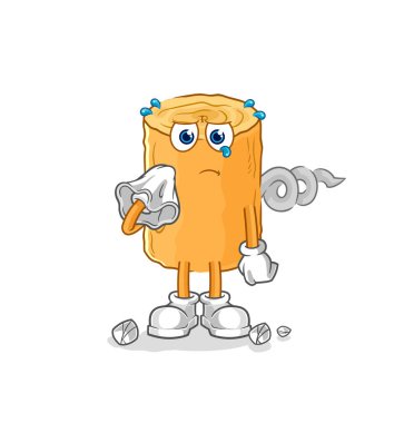 the wooden corkscrew cry with a tissue. cartoon mascot vecto
